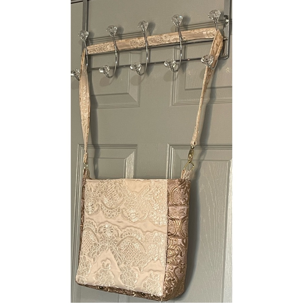 Hand Crafted Boho and Lace Neutral Colors Crossbody Purse NEW